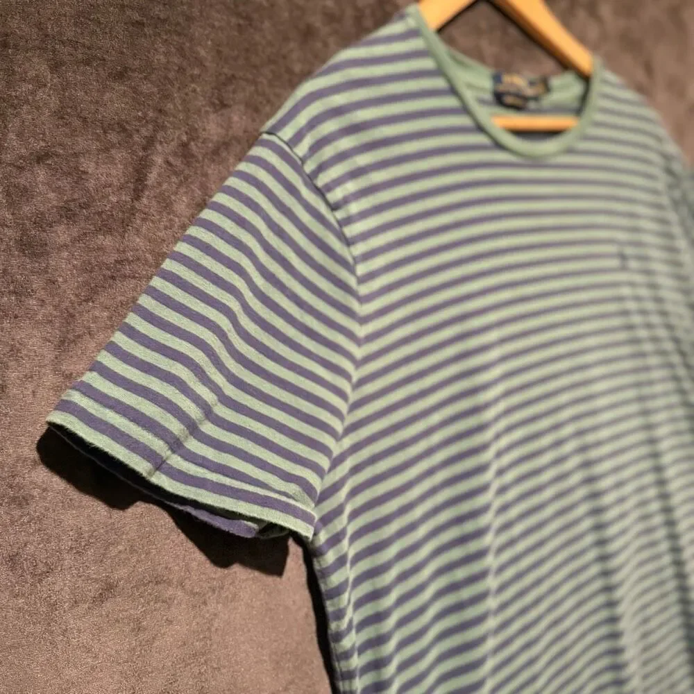 Polo Ralph Lauren Striped Tee Green Navy‎ Custom Slim Fit Mens XL Grunge Nirvana